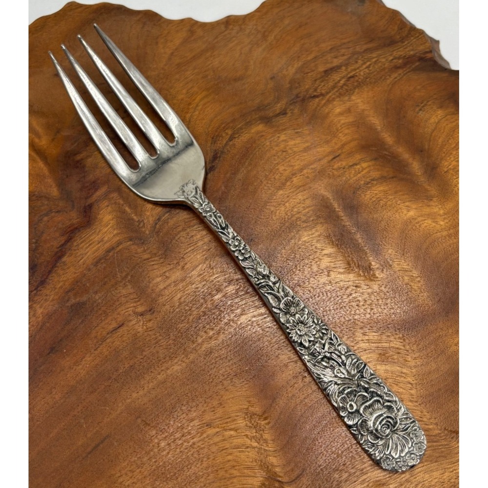 Godinger OLDE BOUQUET Silver Plate Cold Meat Fork Serving Piece Flowers Floral